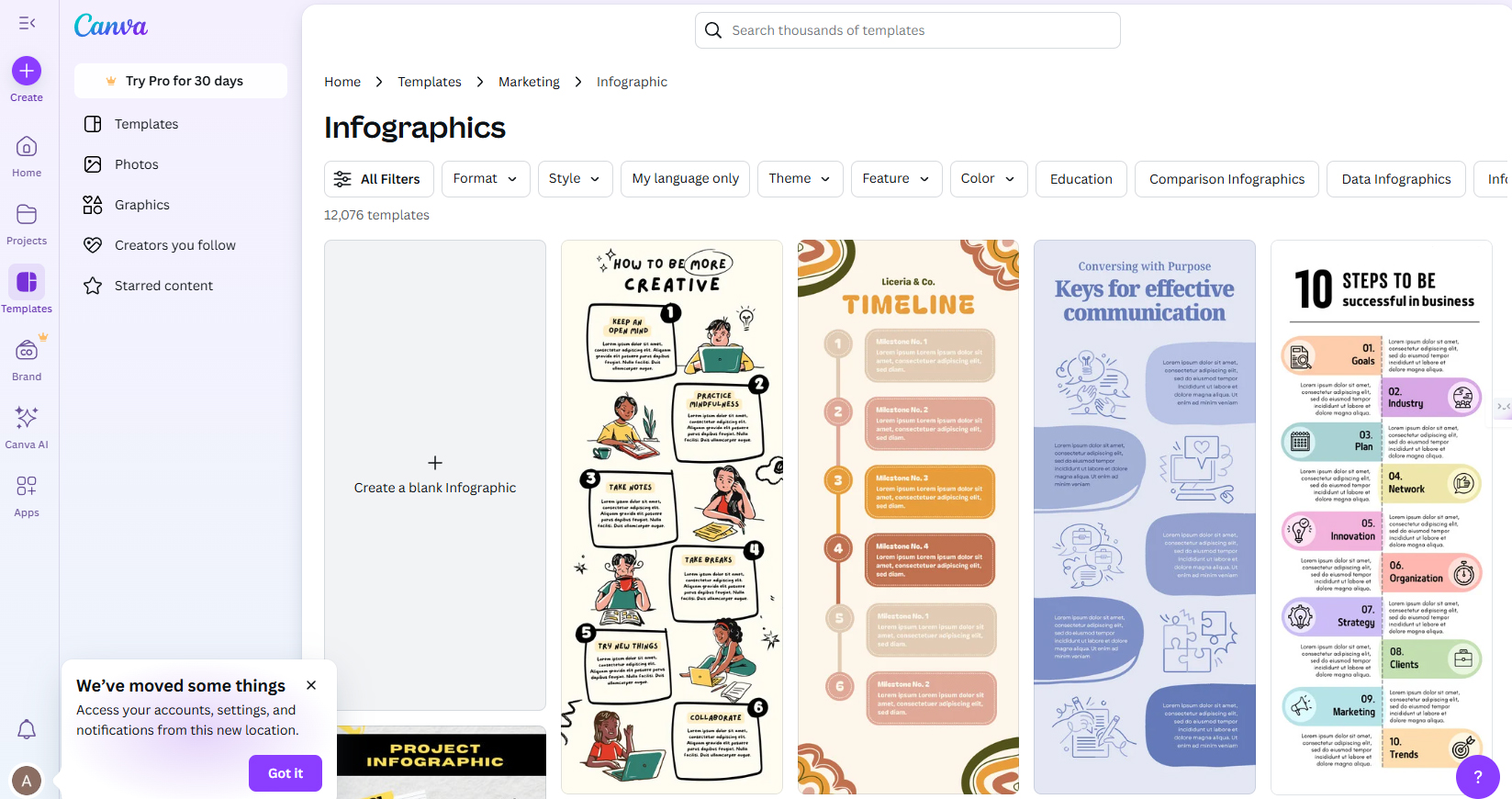 Professional tool for creating infographics - Canva
